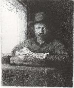 Self-Portrait Drawing at a window